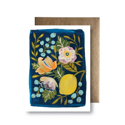 Lemons, berries, and flowers greeting card