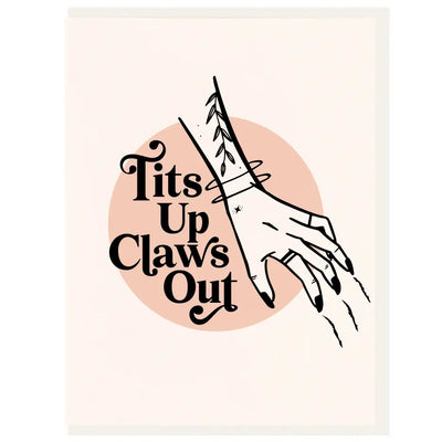 Tits up claws out greeting card with drawing of a hand scratching