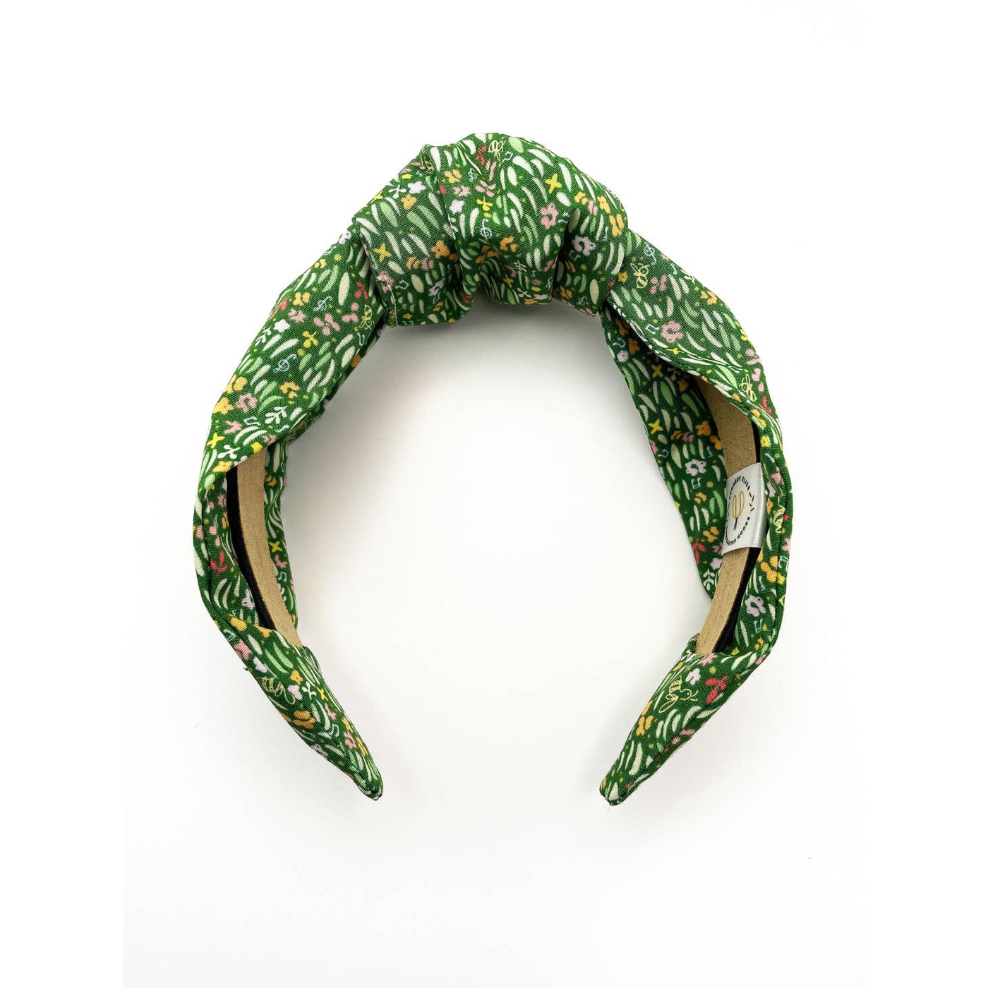 boho top knot headband with green floral print