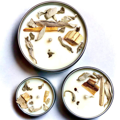 cleanse candle with palo santo and cedar with various sizes