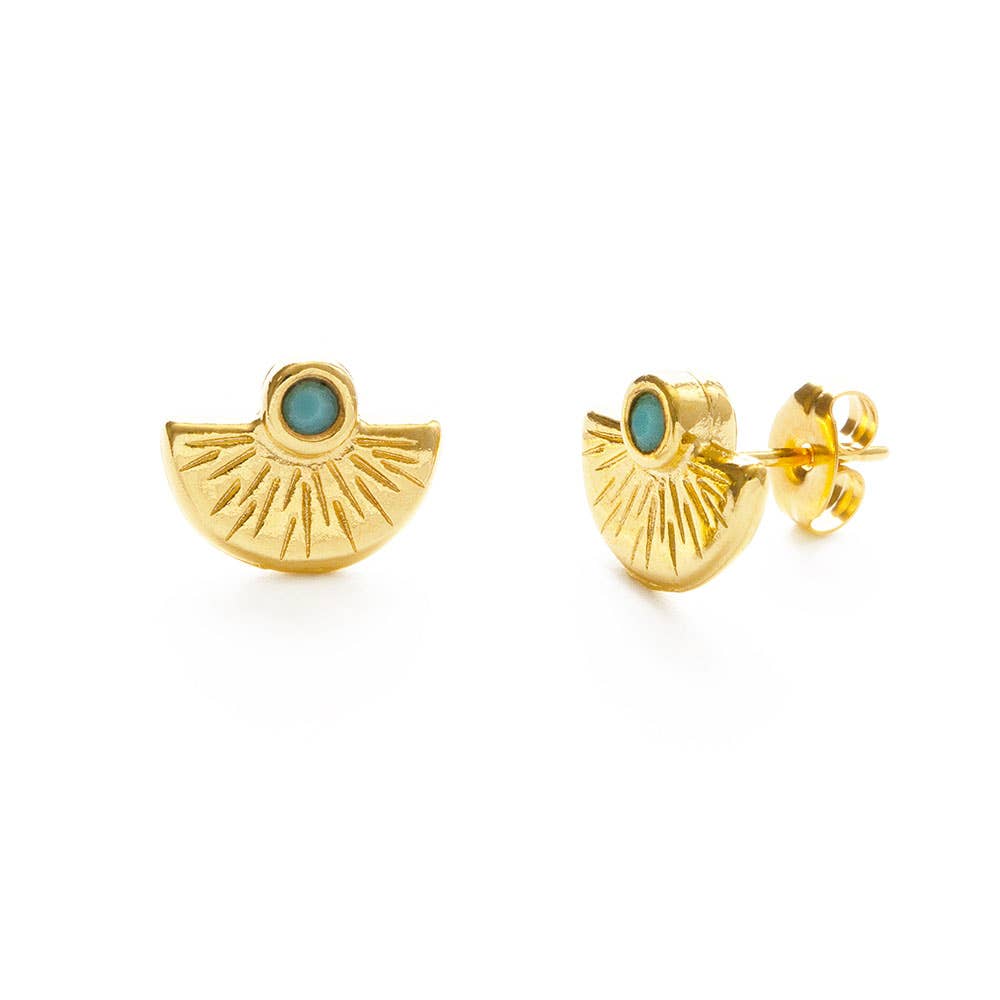 sunset gold stud earrings with turquoise stone