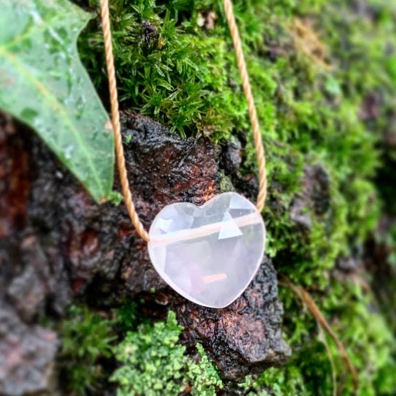 rose quartz faceted heart necklace