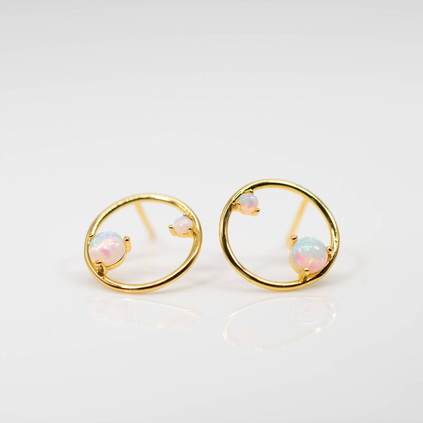 opal disc stud earrings