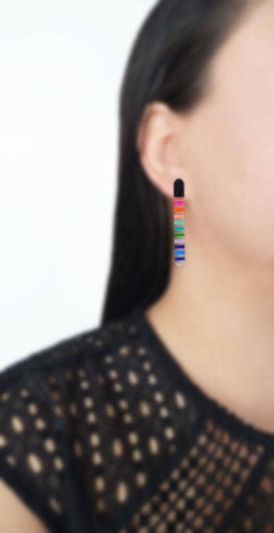 rainbow stripes bar stud earrings