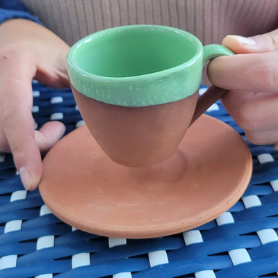 espresso cup and saucer set dipped in green