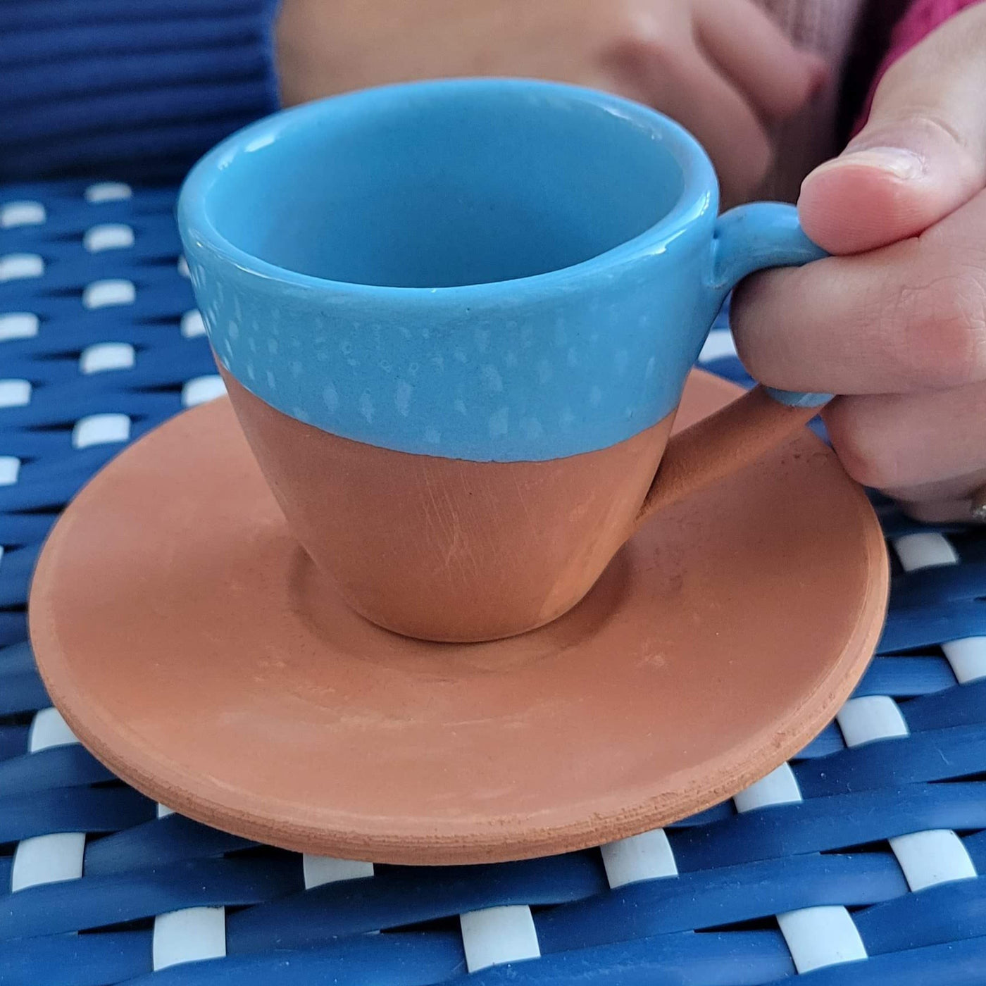 espresso cup and saucer set dipped in blue