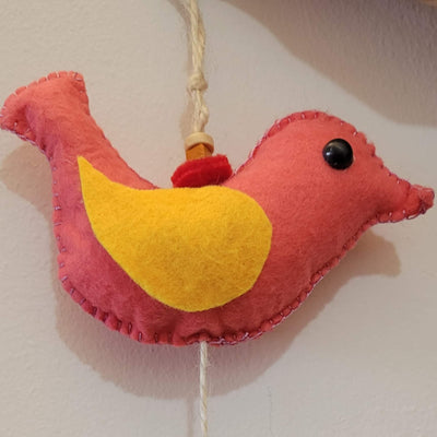 coral felted bird