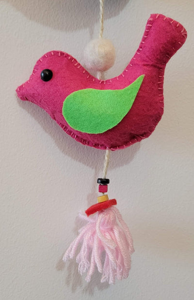 pink felted bird