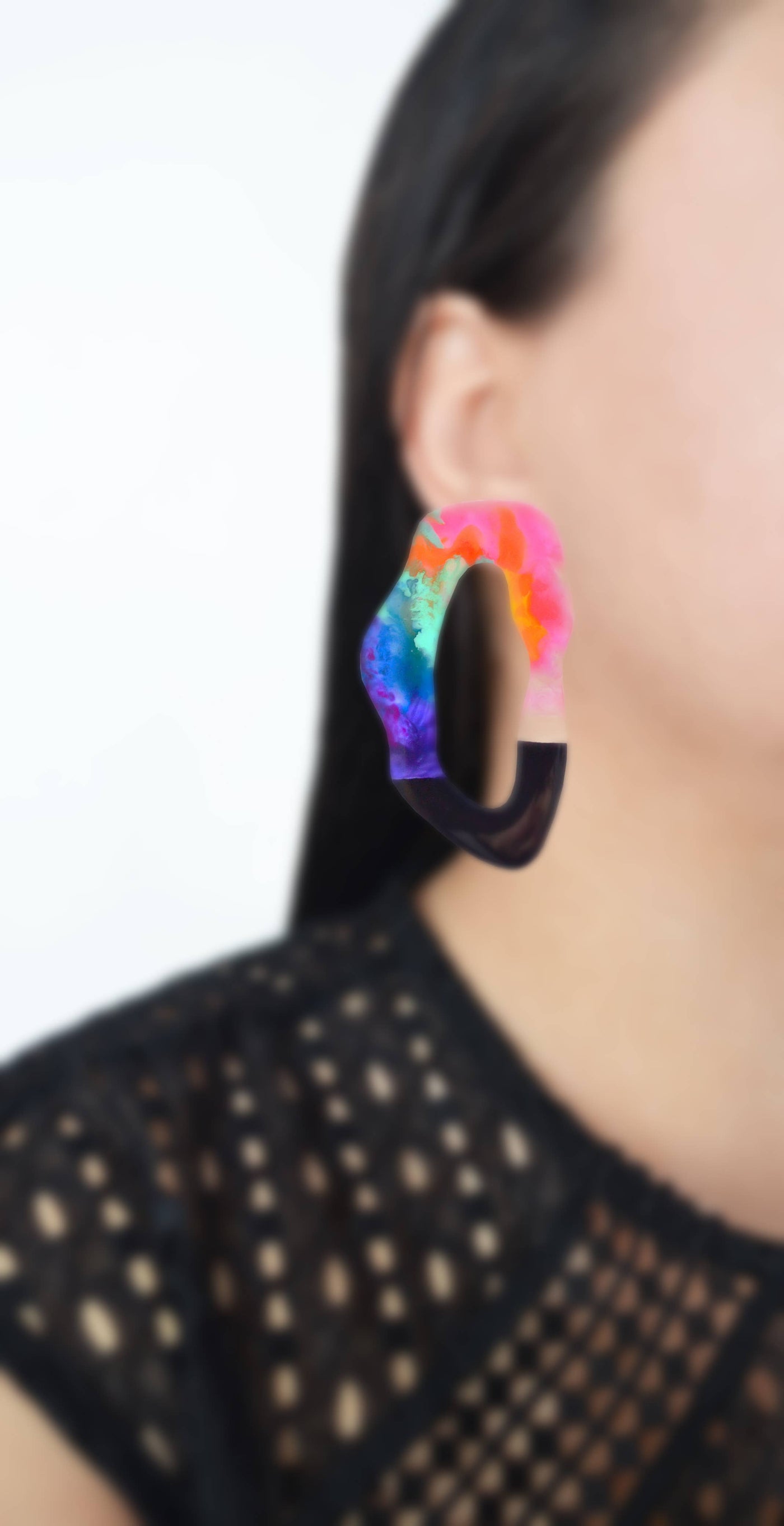 rainbow circle squiggle stud earrings