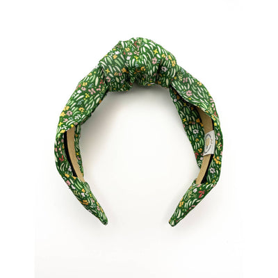 boho top knot headband with green floral print