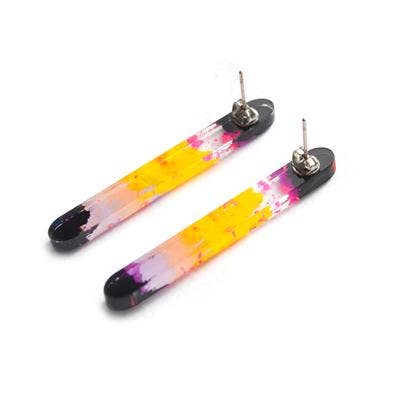 pink and yellow resin bar stud earrings