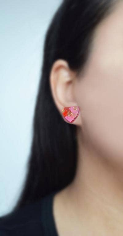 resin and glitter heart stud earrings