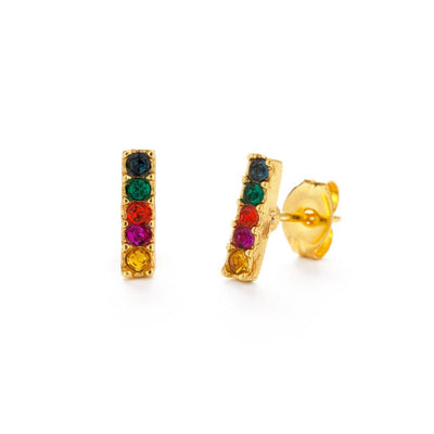 rainbow bar stud earrings in jewel tones
