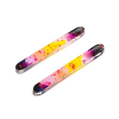 pink and yellow resin bar stud earrings