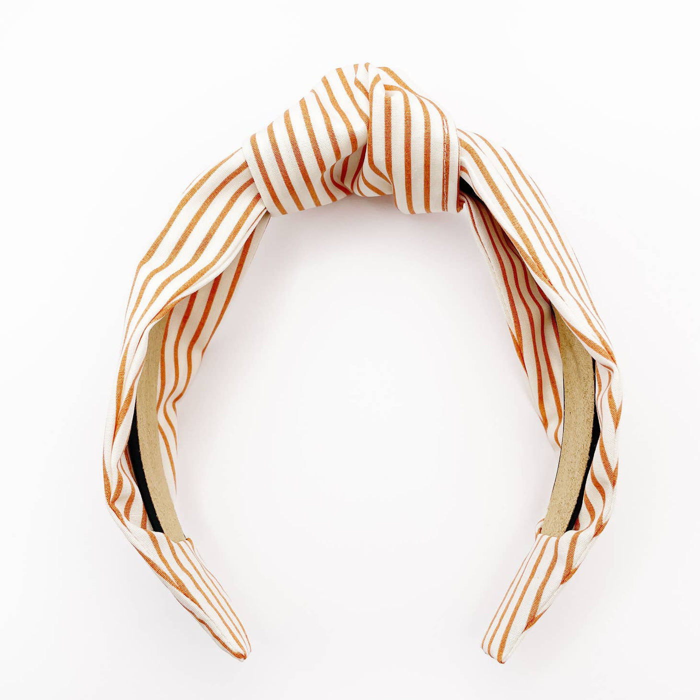 boho top knot headband with copper and white striped print