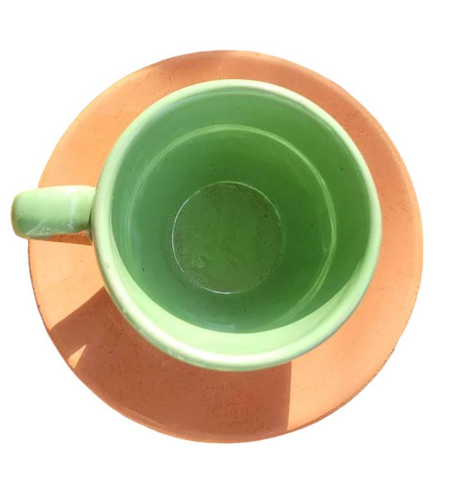 light green lacquer on terracotta turkish espresso mug and saucer