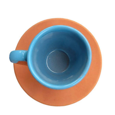 blue lacquer on terracotta turkish espresso mug and saucer