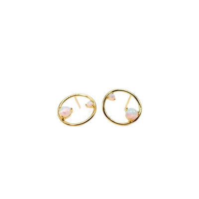 opal disc stud earrings