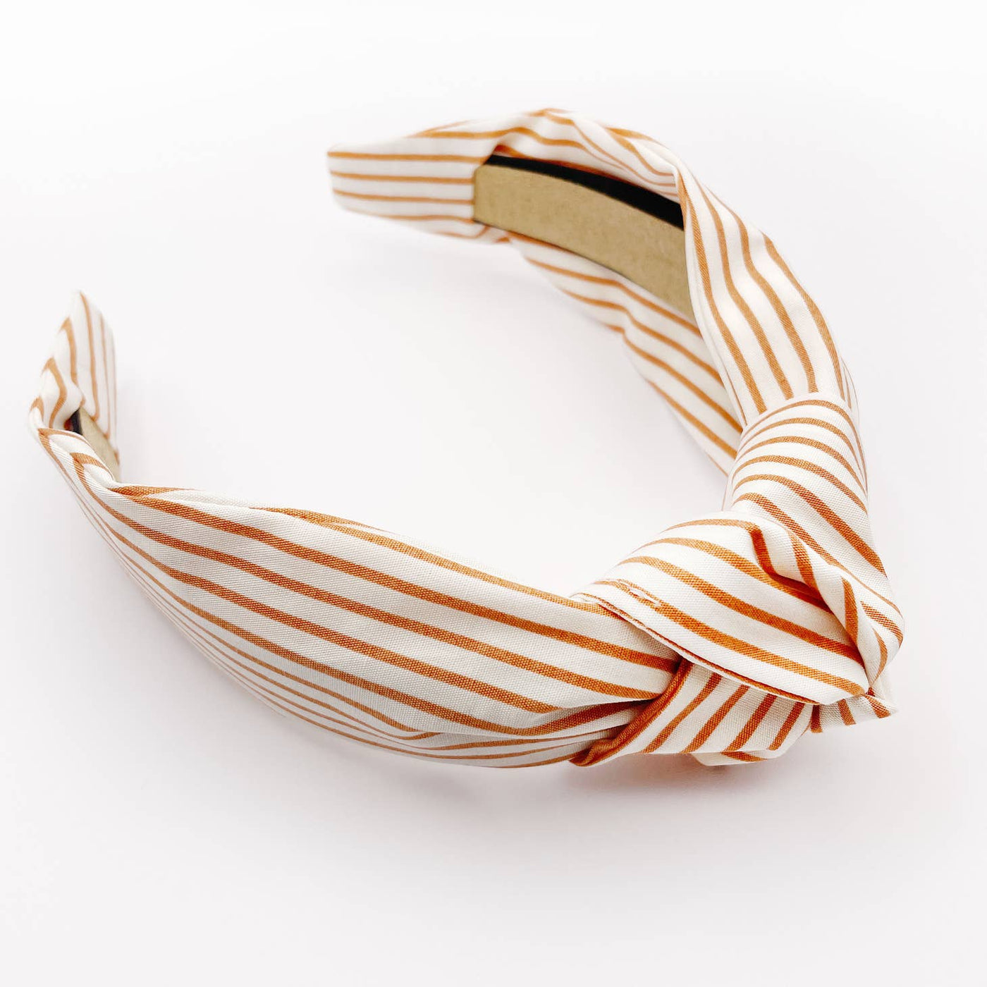 boho top knot headband with copper and white striped print