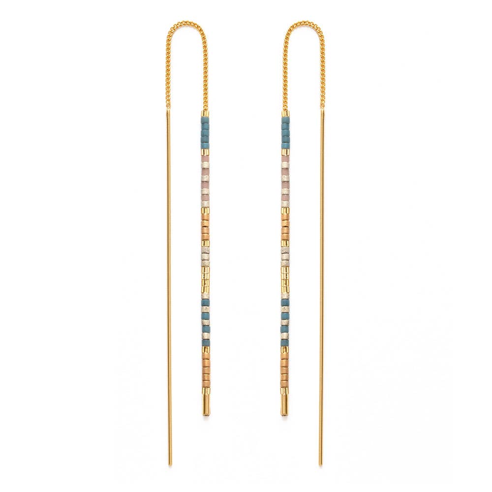 Japanese Miyuki Glass Beaded Earring Threaders with 14k Gold Plated Brass in sky blue