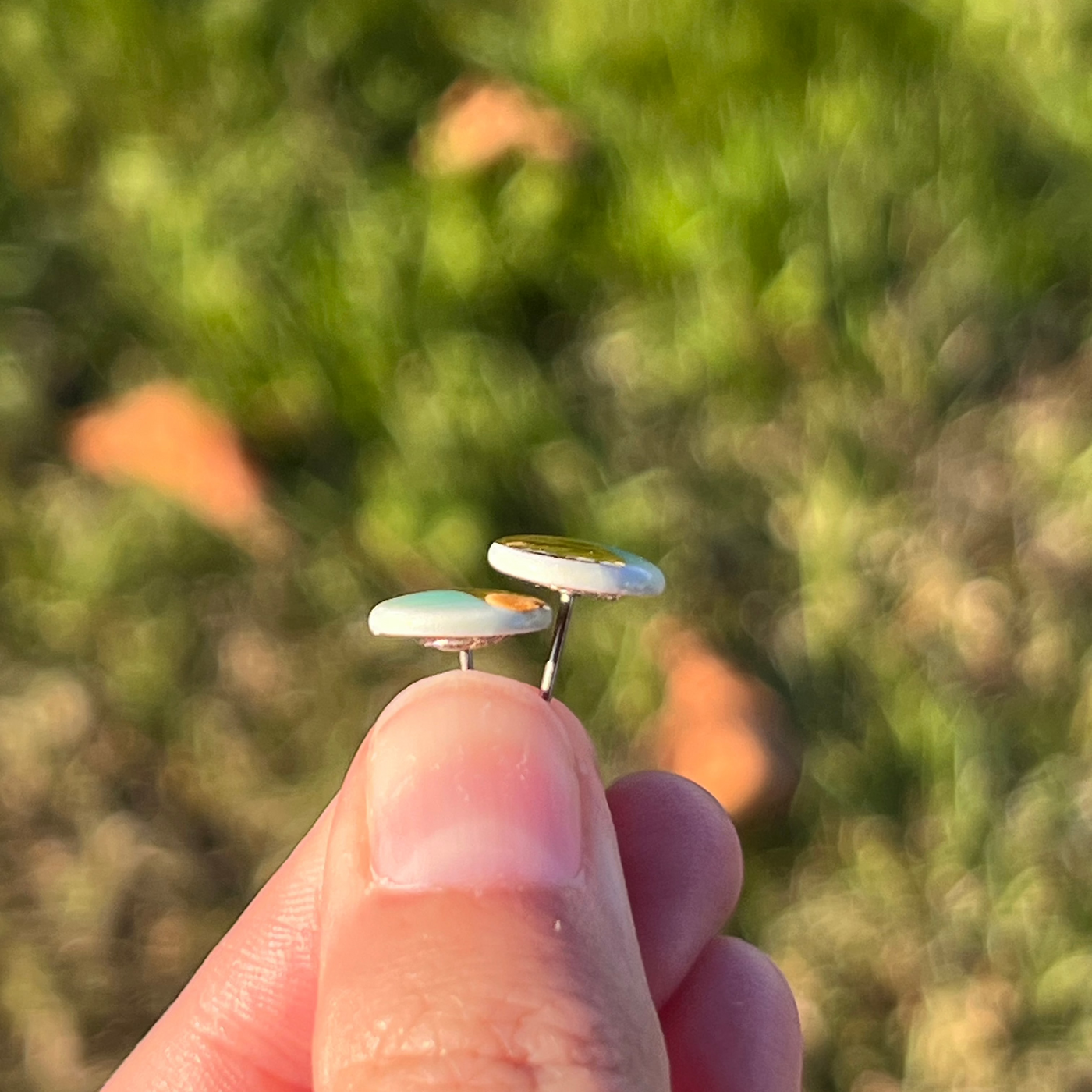 Porcelain Gold Circle Stud Earrings Side View