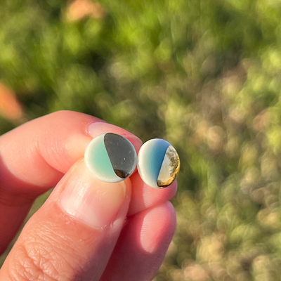 Porcelain Gold Circle Stud Earrings