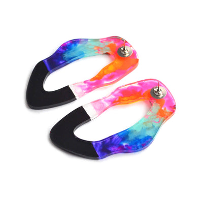 rainbow circle squiggle stud earrings