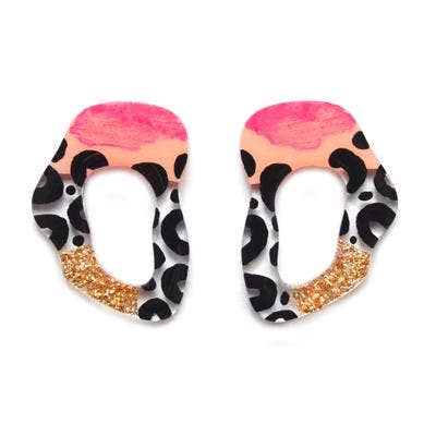 leopard squiggle circle stud earrings