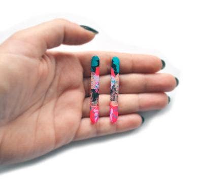 pink and blue watercolor bar stud earrings