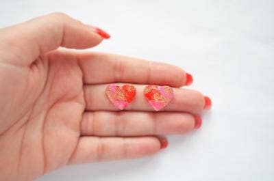 resin and glitter heart stud earrings