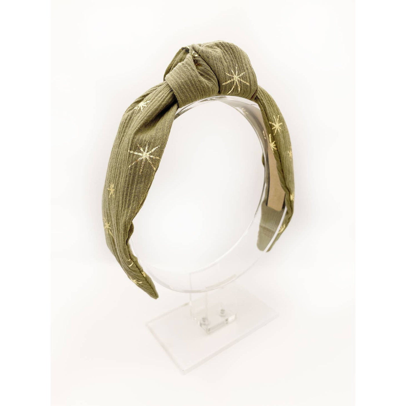 boho top knot headband with green boho metallic star print