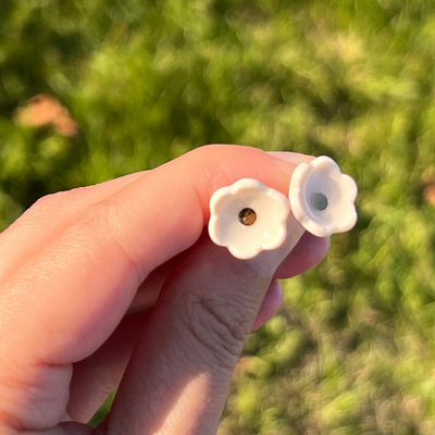 porcelain blossom stud earrings in white