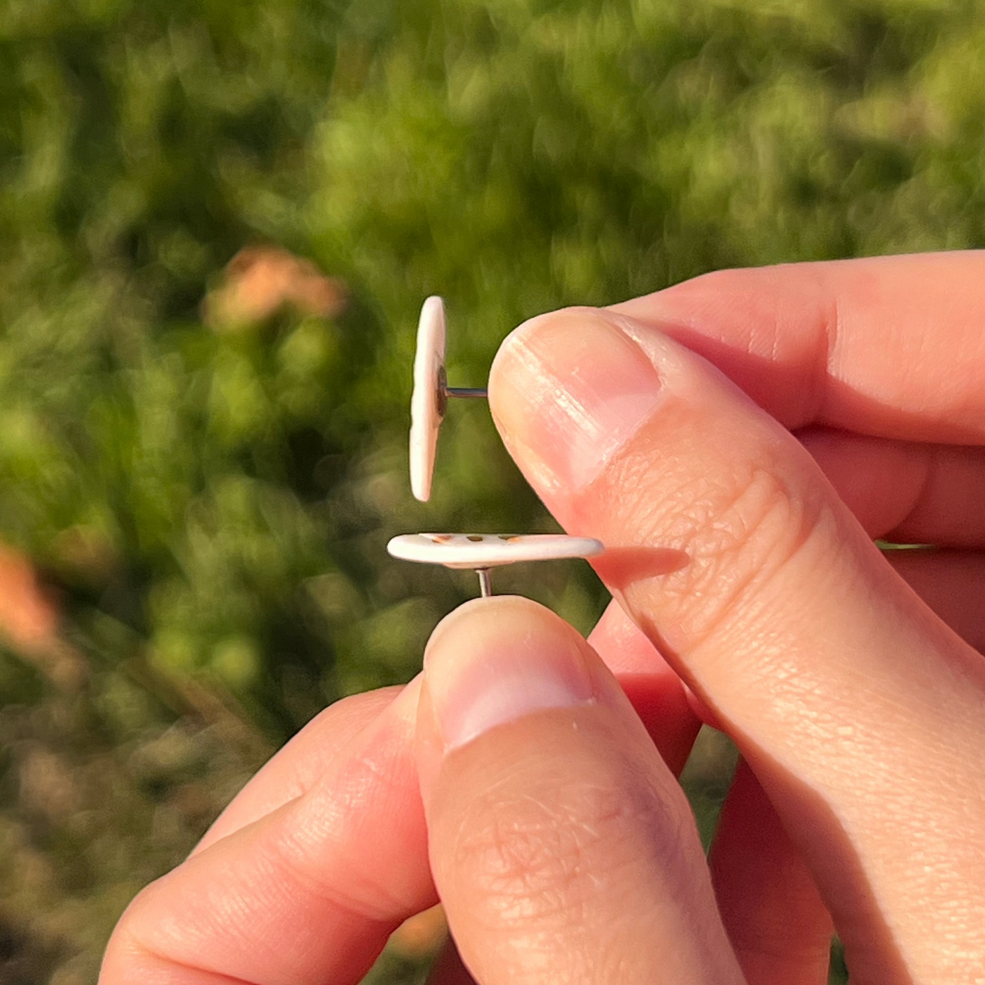 porcelain gold leaf studs in white