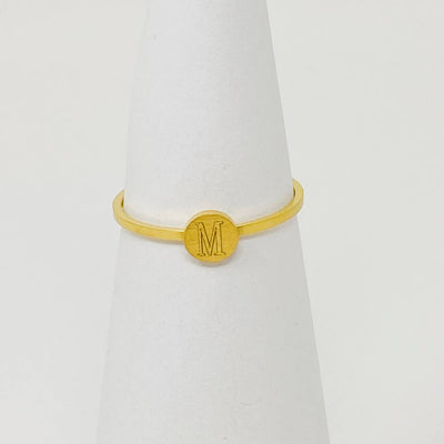 18k gold plated stainless steel monogram ring with "M" initial