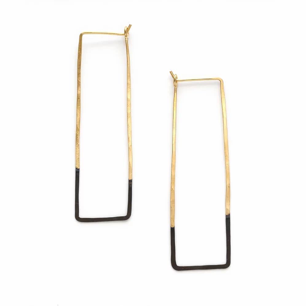 patina dipped brass square hoop earrings