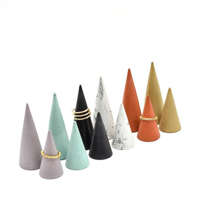 Colorful ring cones in 2 sizes with rings on some of them