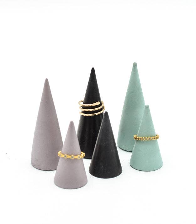 6 ring cones, in various colors and 2 sizes with rings on them