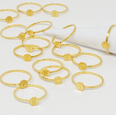 assorted 18k gold plated stainless steel monogram rings