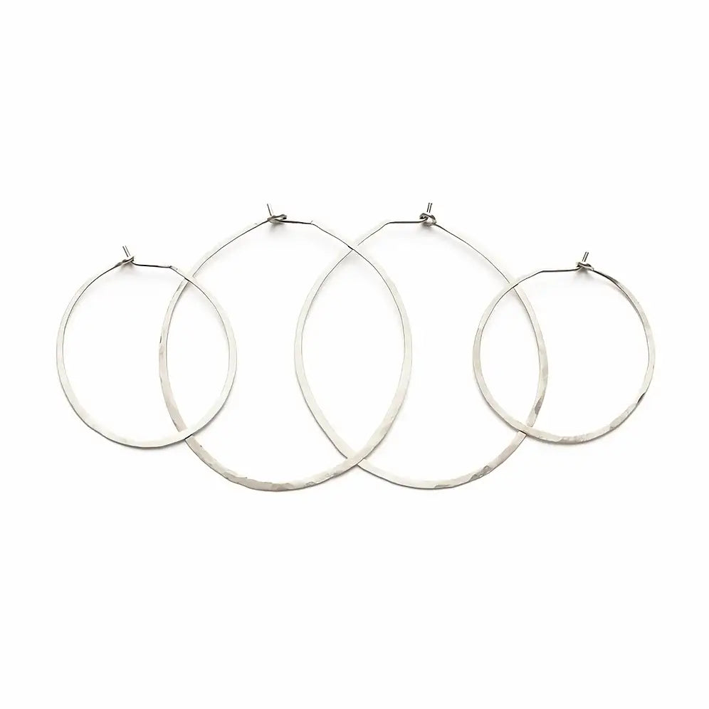 sterling silver hand formed hoops in 2 sizes