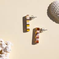 checkered brown and pink acetate bar earrings