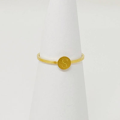 18k gold plated stainless steel monogram ring with "S" initial