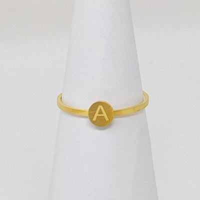 18k gold plated stainless steel monogram ring with "A" initial