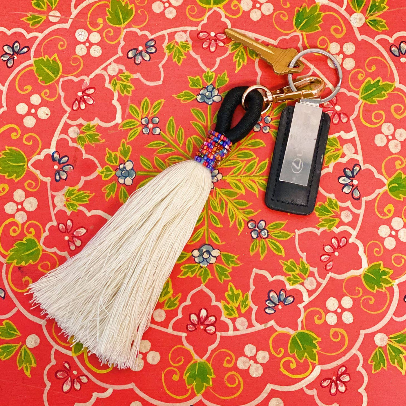 tassel keychain with rainbow beads