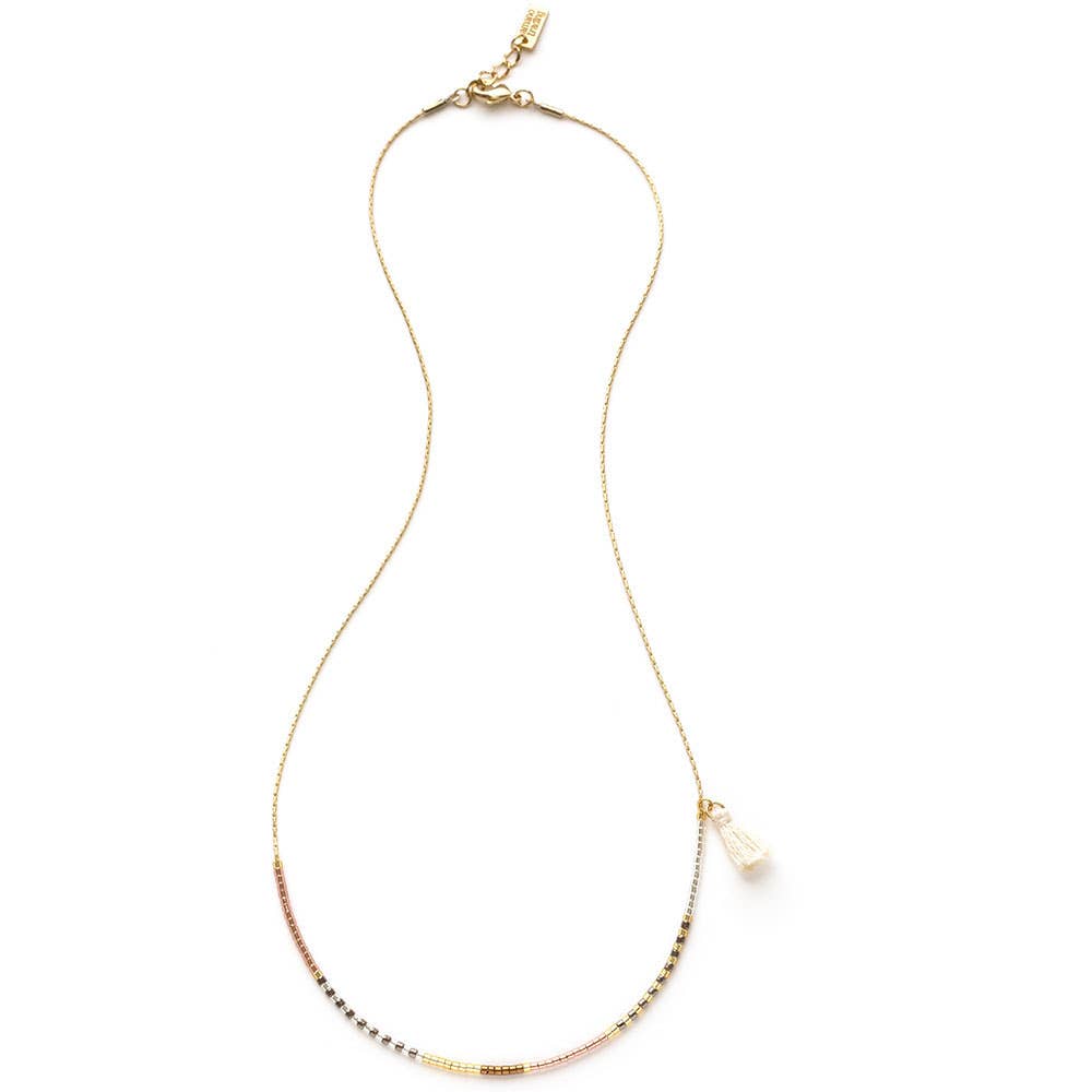 japanese miyuki glass seed bead necklace with tassel